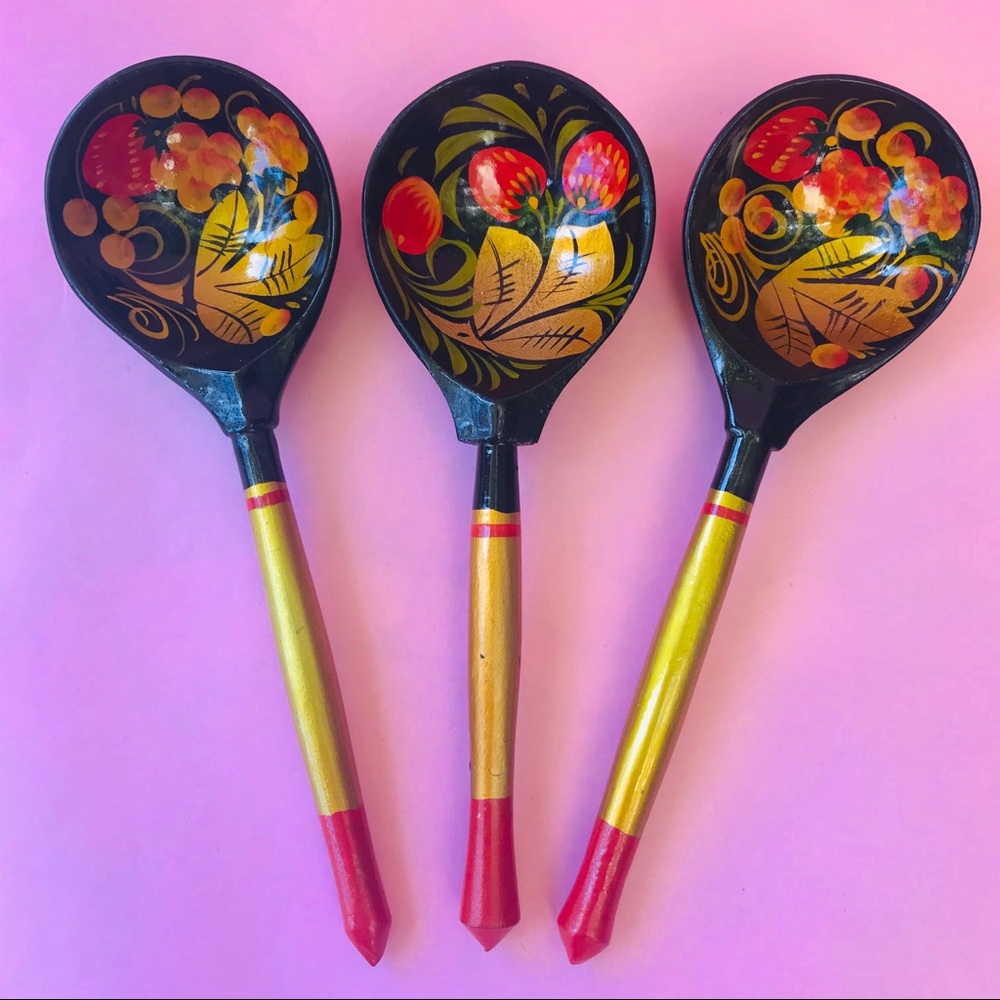 Vintage Khokhloma wooden spoons